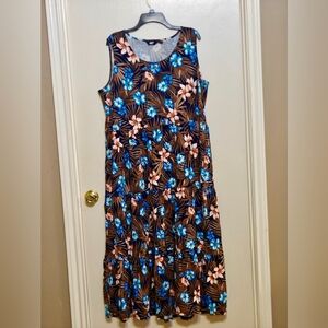 Lands' End Brown and Green Sleeveless Scoop Neck Sundress. NWOT